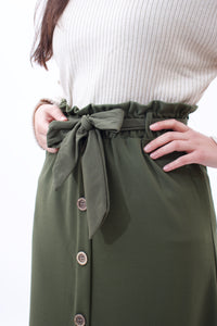Midirock Paperbag A-Linie mit Knopfleiste Khaki