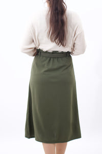 Midirock Paperbag A-Linie mit Knopfleiste Khaki