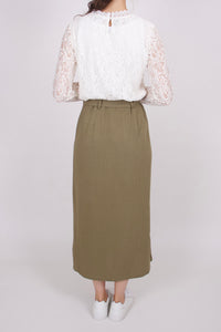 Midi Leinenrock Cargorock Khaki