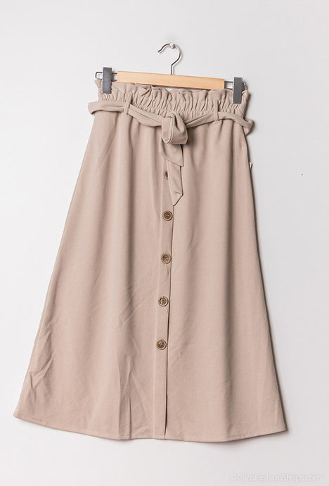 Midirock Paperbag A-Linie mit Knopfleiste Beige