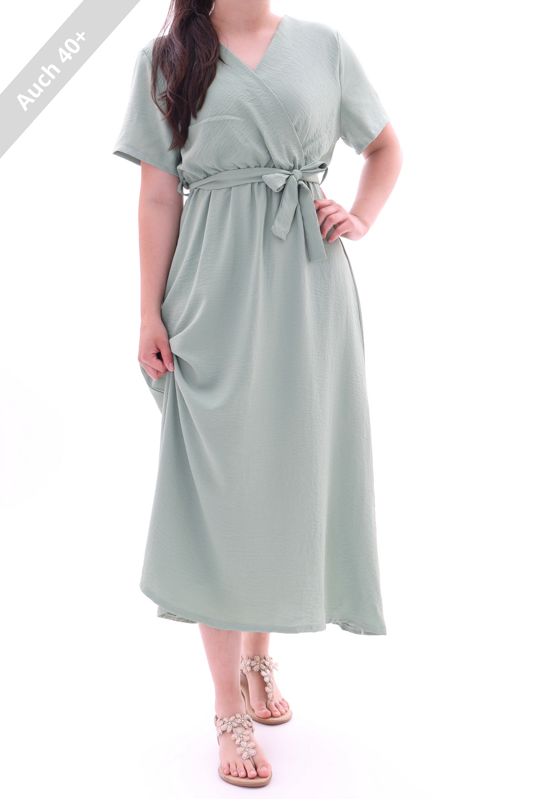 Luftiges Maxikleid Wickeloptik in Grün