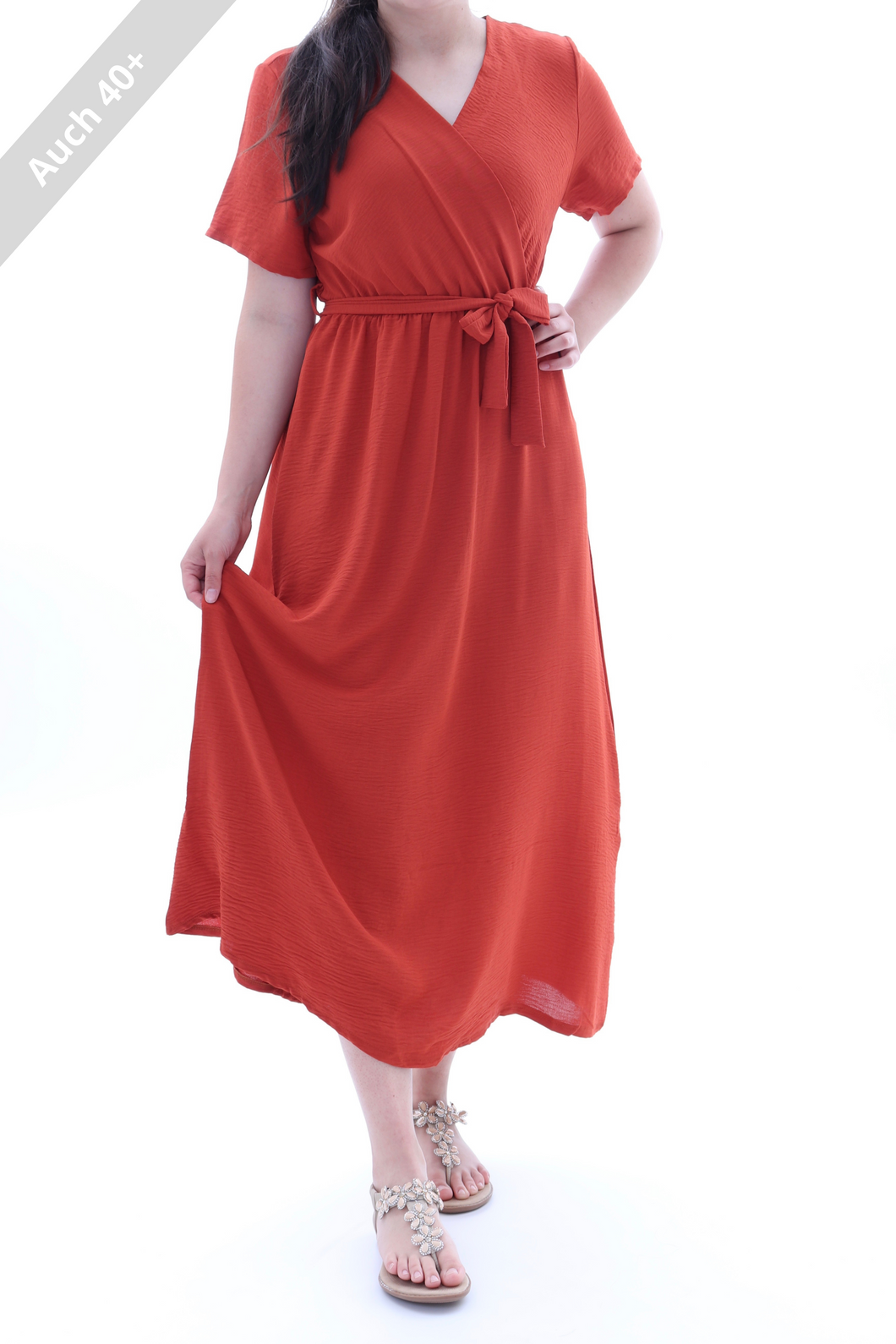 Luftiges Maxikleid Wickeloptik in Orange