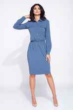 Laden Sie das Bild in den Galerie-Viewer, HEMDBLUSENKLEID MIT KNOPFLEISTE Blau