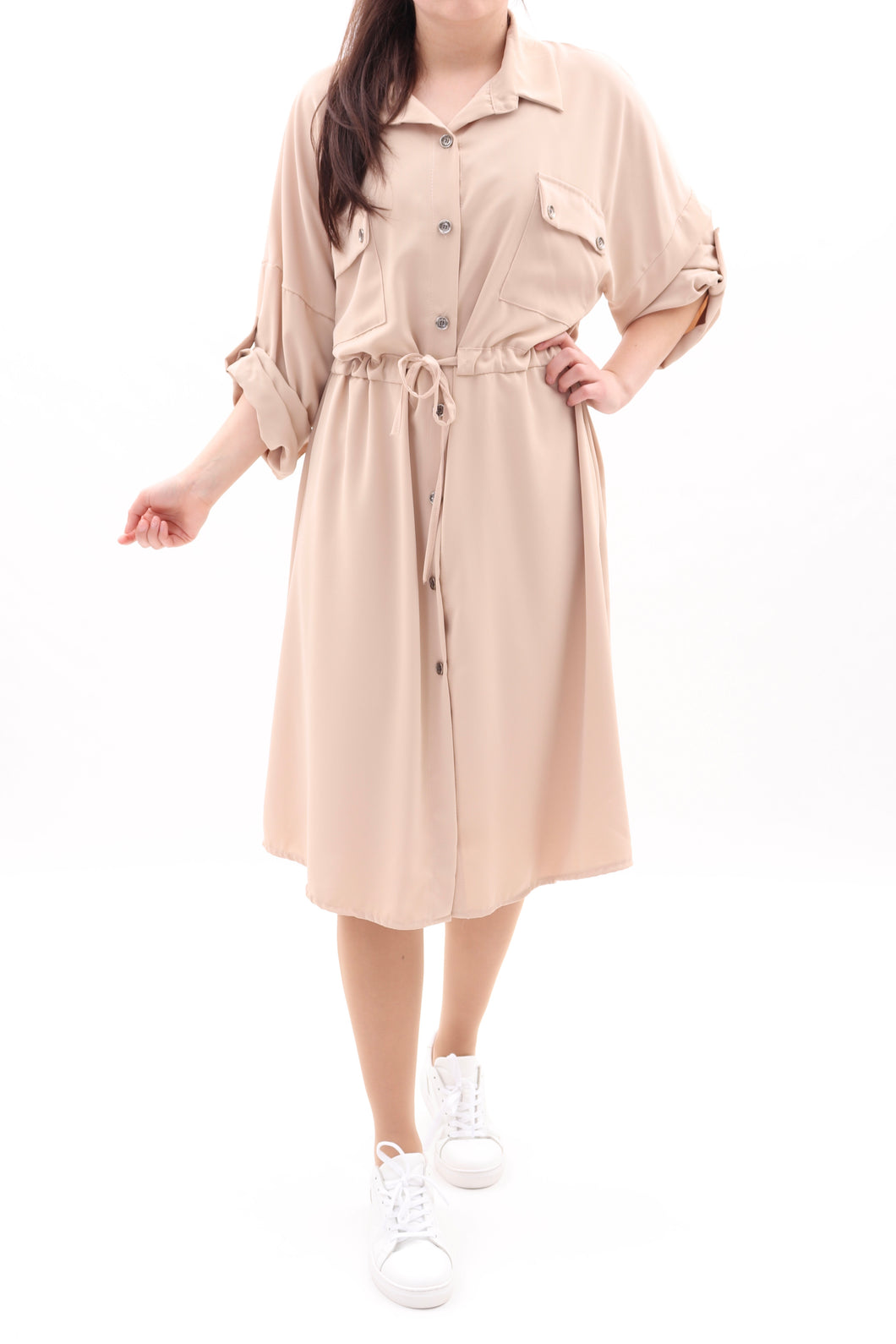 Blusenkleid Knopfleiste Beige