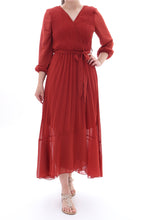 Laden Sie das Bild in den Galerie-Viewer, Wickelkleid Chiffon Rostbraun ONESIZE