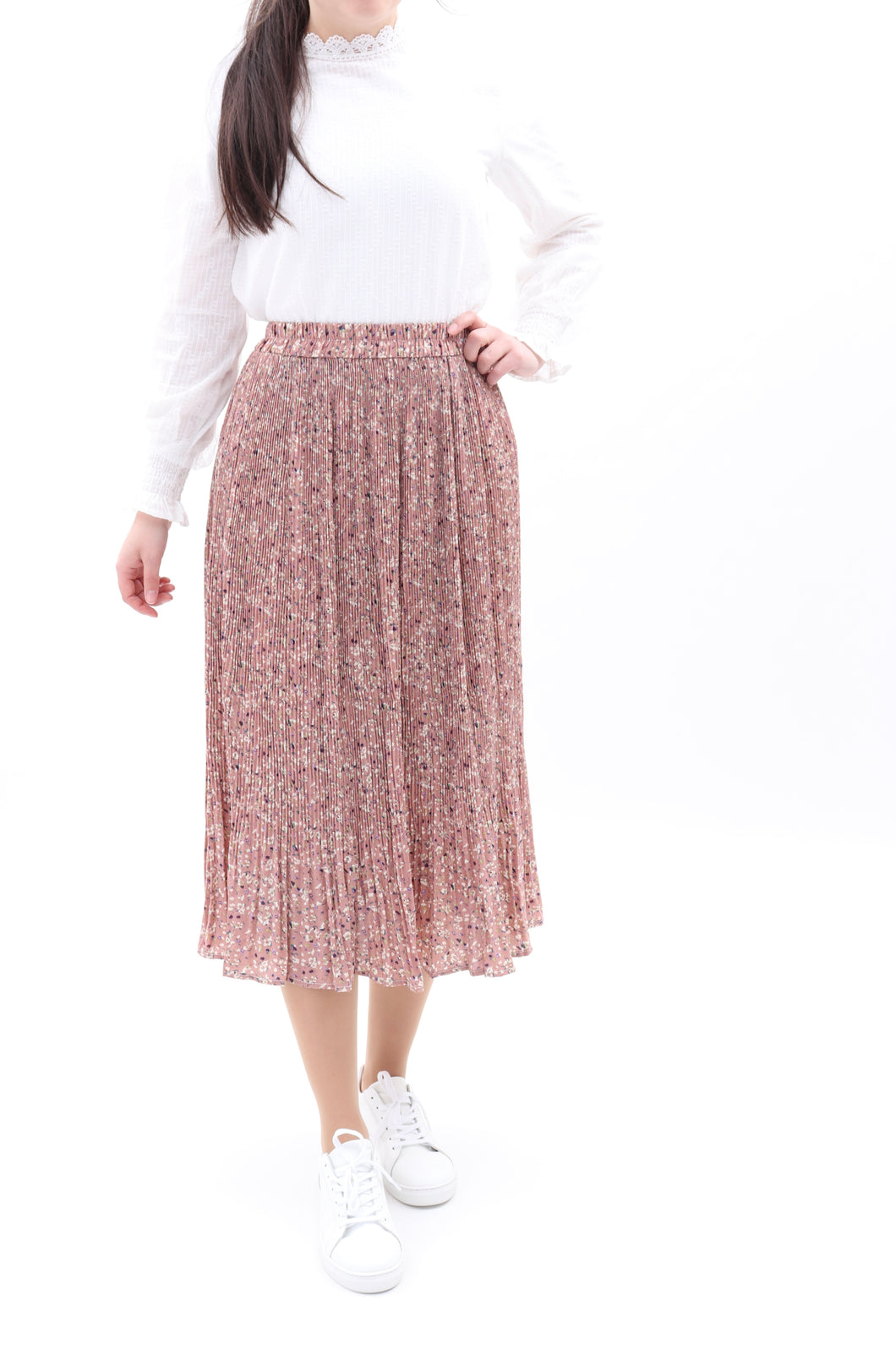 Plisseerock Blumenprint Lang Altrosa ONESIZE