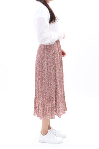 Plisseerock Blumenprint Lang Altrosa ONESIZE