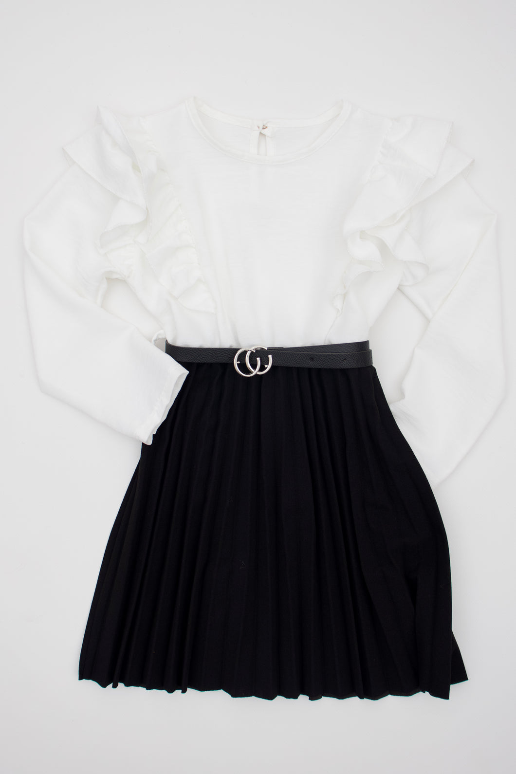 Plisseekleid mit Kreppstoff in Weiß
