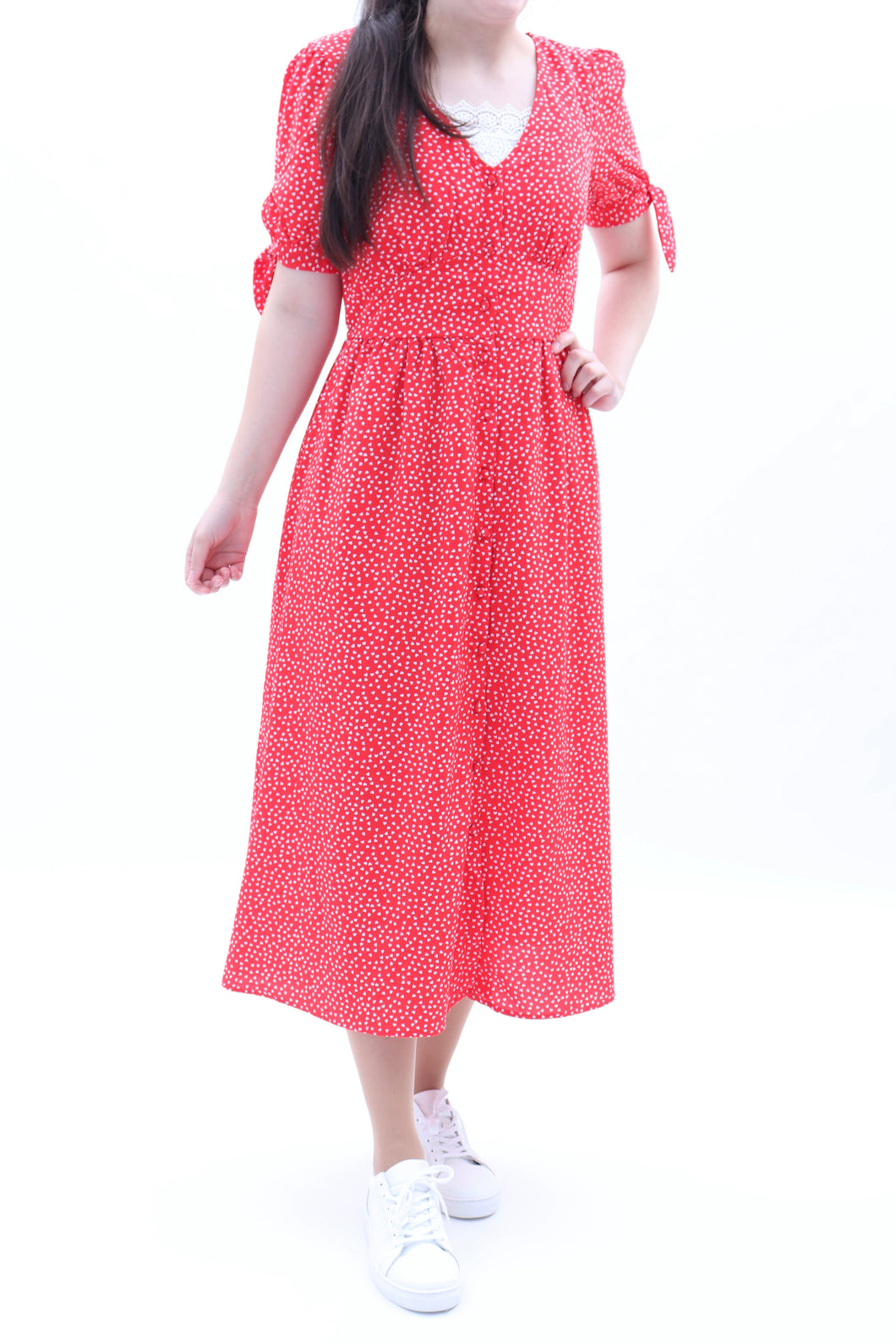 Midikleid Herzprint mit Knopfleiste
