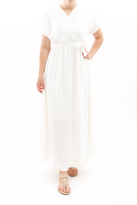 Maxikleid Wickeloptik mit Schleife Weiß
