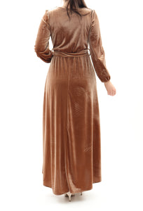 Festliches Samtkleid Maxikleid Wickelkleid Kamel ONESIZE