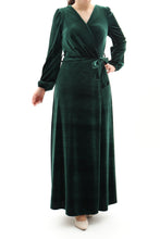 Laden Sie das Bild in den Galerie-Viewer, Festliches Samtkleid Maxikleid Wickelkleid Grün ONESIZE