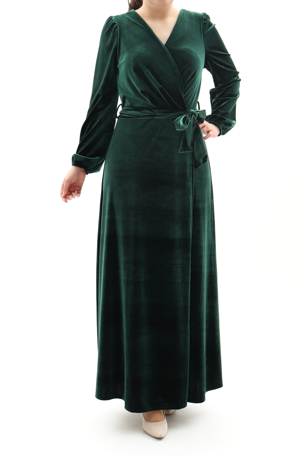 Festliches Samtkleid Maxikleid Wickelkleid Grün ONESIZE