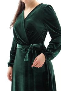 Festliches Samtkleid Maxikleid Wickelkleid Grün ONESIZE