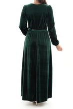 Laden Sie das Bild in den Galerie-Viewer, Festliches Samtkleid Maxikleid Wickelkleid Grün ONESIZE