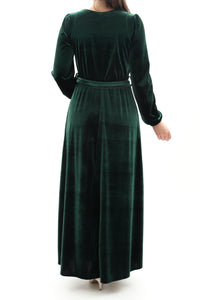 Festliches Samtkleid Maxikleid Wickelkleid Grün ONESIZE