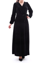 Laden Sie das Bild in den Galerie-Viewer, Festliches Samtkleid Maxikleid Wickelkleid Schwarz ONESIZE