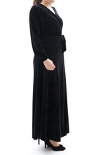 Laden Sie das Bild in den Galerie-Viewer, Festliches Samtkleid Maxikleid Wickelkleid Schwarz ONESIZE