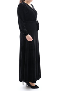 Festliches Samtkleid Maxikleid Wickelkleid Schwarz ONESIZE
