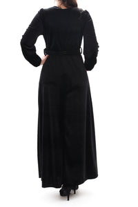 Festliches Samtkleid Maxikleid Wickelkleid Schwarz ONESIZE