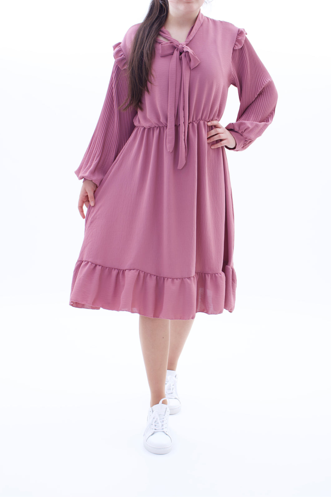 Midikleid mit plissierten Ärmeln