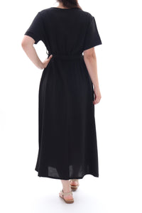 Luftiges Maxikleid Wickeloptik in Schwarz